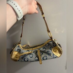 Y2K vintage Guess blue monogram baguette shoulder bag